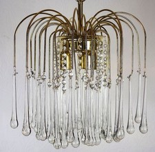 Wunderschöne Vergoldete Metall Murano Glastropfen Kronleuchter, Lüster 3 Flammig