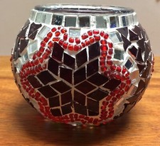 Teelicht Glas Spiegel rot rund Durchmesser 10 cm Öffnung 6 cm 7,5 cm hoch