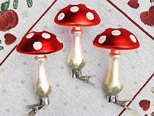 ❀ 3 x Fliegenpilz mit Clip Glas 10cm Rot Weiß Glitzer Pilz Christbaumschmuck 10B