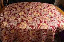HERRLICHE ALTE SEIDENBROKAT GARDINE ROT FLORAL 235x115CM