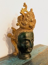 Alte feine GRÜNE TARA Büste-Statue-Kopf Bronze feuervergoldet TIBET 3,7Kg 33cm