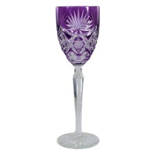 Stängelglas mit lila Überfang & Zierschliffdekor, Josephinenhütte um 1920