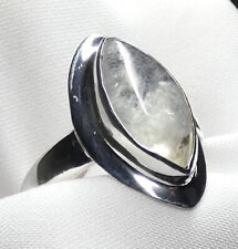 Ring 925 Silber Gr. 18,8 (59) große , klare Mondstein Navette, massives UNIKAT *