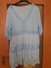 Tunika,oversize,40-44,Bluse,hellblau,Kleid,Boho,Hippie,Spitze,Romantik,Neu