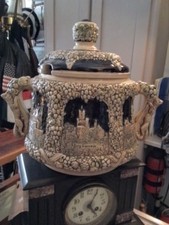 Bowle Bowlentopf Rumtopf Vintage Keramik Steingut Burgen Weinreben, Weinblätter 