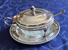 Parmesandose  Geleedose mit Löffel 800er Silber Glas Italien um 1960 