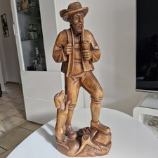 Holzfigur Jäger  Handgeschnitzte Jagd Hund Deko Holzkunst H 55cm B 22cm