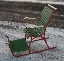 alter Eisen Kinder Schlitten Stuhlschlitten Eisschlitten Ziehschlitten um 1900