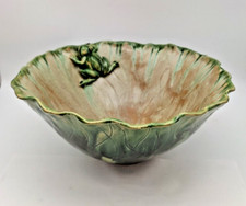 ?Vintage: grüne KERAMIK-SCHÜSSEL ♥ Form eines Kohlblatts + 3D-FROSCH  ♥ JR 1970