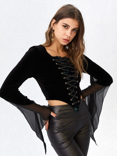 Samtbluse miedershirt gothic - samtbluse,