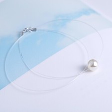 Minimalistische Unsichtbare Halskette m. schwebender Perle 925 Silber-Verschluss