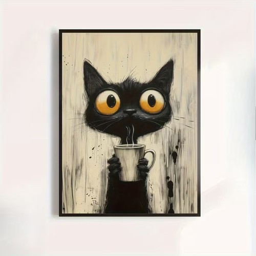 Leinwanddruck katze kaffee - leinwanddruck,