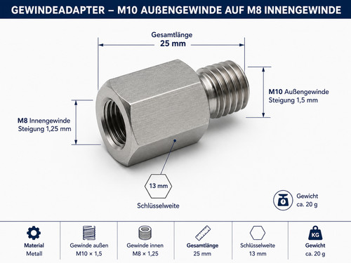 Reduzieradapter m10x1 auf - m10x1,5,