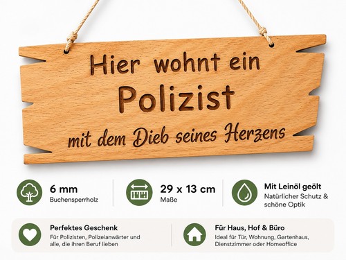 Holzschild polizist 29x13 - holzschild,