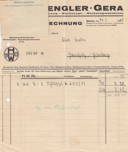 Gera rechnung 1940 - gera,,