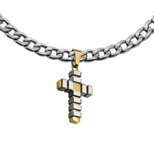 Edelstahl Halskette + Anhänger Kreuz Silber Gold Herren König Kette Panzerglied 