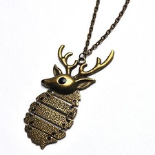 Hirsch Geweih Kette Halskette Reh Elch Rentier Vintage Hirschkopf bronze -farbig