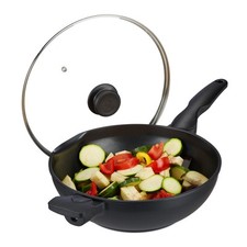 Wok Wokpfanne mit Deckel Induktionspfanne Aluguss Pfanne 4 l schwarz Aluguss Wok