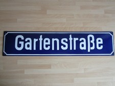 altes Straßenschild Emaille GARTENSTRAßE gewölbt 54x12cm emailliert blau weiß