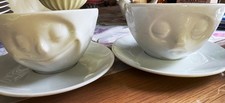 2 Porzellan Cappuccino Tassen mit Gesicht