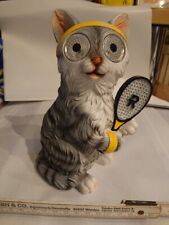 KATZE Tennisspieler  Mit SOLAR Augen leuchten 19 cm Hoch für INNEN UND AUßEN