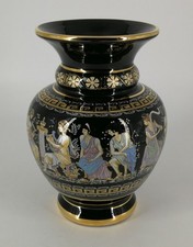 Wunderschöne Griechische Vase Schwarz & 24K Gold F. Fakiolas Hand Made in Greece