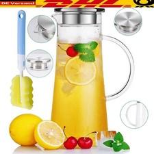 1.5L Wasserkaraffe Wasserkrug mit Deckel Filter Wasser Karaffe Glas Glaskaraffe