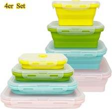 4er Set Faltbare Frischhalteboxen Silikon-Faltschalen mit luftdichten Deckel