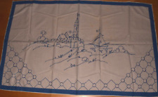 Alte Ziertuch Wandschoner Wandbild Tuch blau Stickerei (12499)