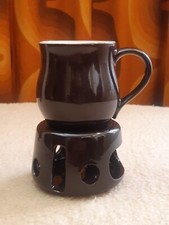Keramik Teelicht-Stövchen, Dunkelbraun, 2-tlg., mit Kaffee-/Tee-Tasse/Becher