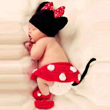 Set 4 Teile für süße Baby Maus Fotos Fotoshooting Hose Socken Mütze Kostüm rot