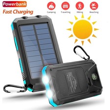 Solar PowerBank Handy Schnellladen Tragbar Externer Batterie Ladegerät 30000mAh