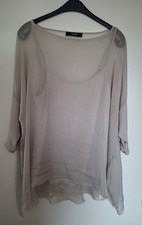 HALLHUBER SeidenBluse 2-teilig m.Top Gr.I=L, Oberteil Tunika hellGrau Pailletten