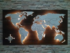 Beleuchtete 3D Weltkarte aus Holz Landkarte mit Ländergrenzen Wanddeko Wandlampe