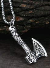 Halskette Axt Beil Edelstahl Silber Wikinger Kostüm Karneval Krieger Anhänger
