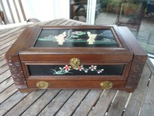 Seltene alte Schatulle Holzkiste Schmuck Truhe Box Holz China 44 cm