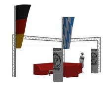 Messestand in "L" Form gebaut aus 2-Punkt Traversen T290-2, mit 6x4x3m
