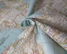 WELTKARTE 2 Globus Atlas Möbelstoff Baumwollstoff 140 cm breit HIMMELBLAU