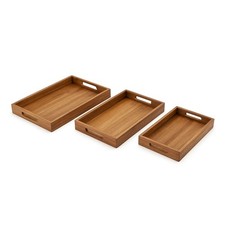 3er Set Serviertablett mit Griffen Akazienholz 3 Größen Servierbrett Holztablett