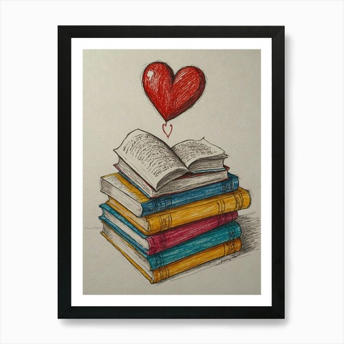 Bücher und herz kunstdruck - herz,