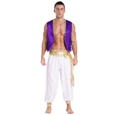 Herren Aladin Kostüm Satin Weste+Hose Araber Prinz Cosplay Outfits Halloween