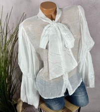NEU CHIC halbtransparente Schluppen BLUSE Ballonärmel Italy WEIß 36 38 40