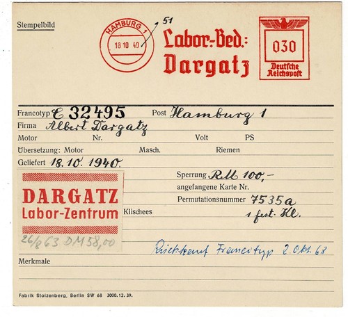Hamburg 1940 labor bedarf - hamburg,