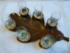 DDR Holztablett 6 Likör Schnapsgläser Jagtmotiv Eichenblatt Eicheln grüner Filz