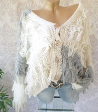 36 38 40 42 44 kurze oversize Jacke Strickjacke Cardigan Fransen Plüsch Zottel