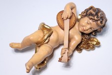ANRI barocker Holzengel geschnitzt Wandengel Schnitzerei Holzfigur Putto Laute