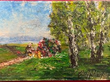 W.H. Unger - Picknick am Kochelsee - Leinwand geklebt auf Platte, 42x28cm