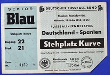 Deutscher Fussball-Bund, Länderspiel Deutschland-Spanien 1958 Karte Frankfurt/M
