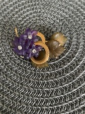 Veilchen Brosche, Nephrit Jade - Amethyst, aufwändig gefertigt