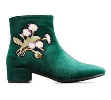 Damen Stiefeletten Ankle Boots Amselfing grün Samt mit Blumen